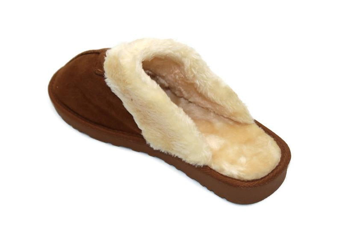 WOMENS LADIES FAUX FUR LINED SLIP on COMFY WARM WINTER SLIPPERS MULES SHOES