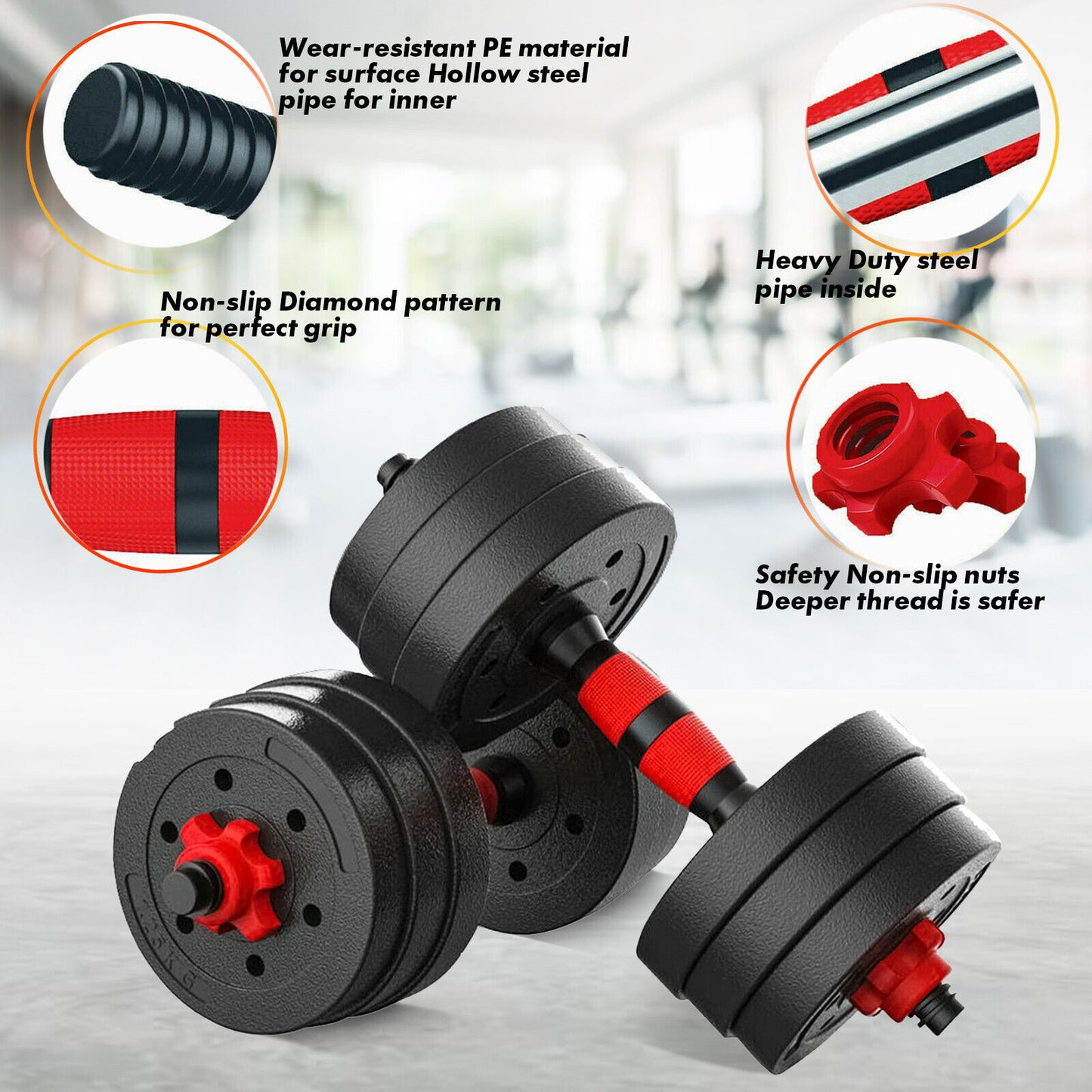 15/20/30/40 Kg Dumbbell Barbell Weight Set Pair Hand Weights Gym Fitness Workout