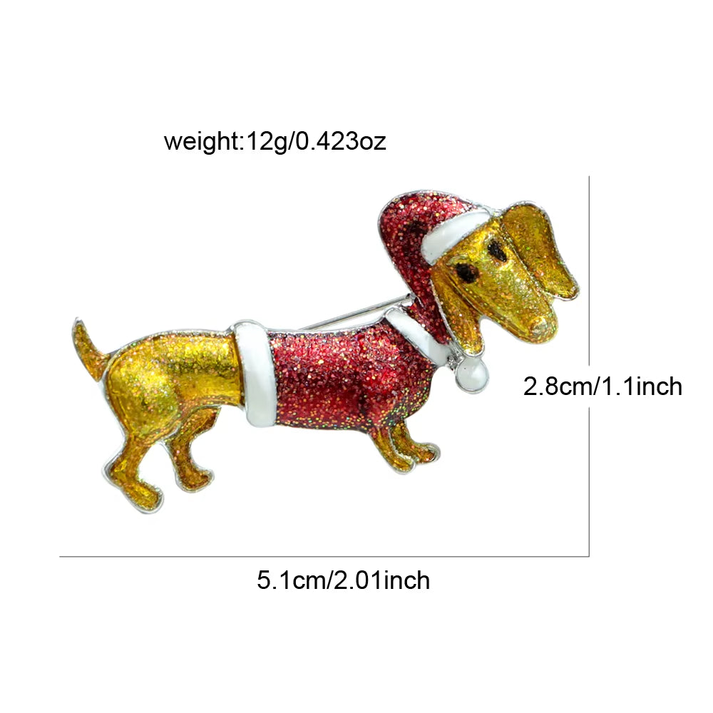 Enamel Dog Puppy with Christmas Hat Brooch Animal Christmas Pin