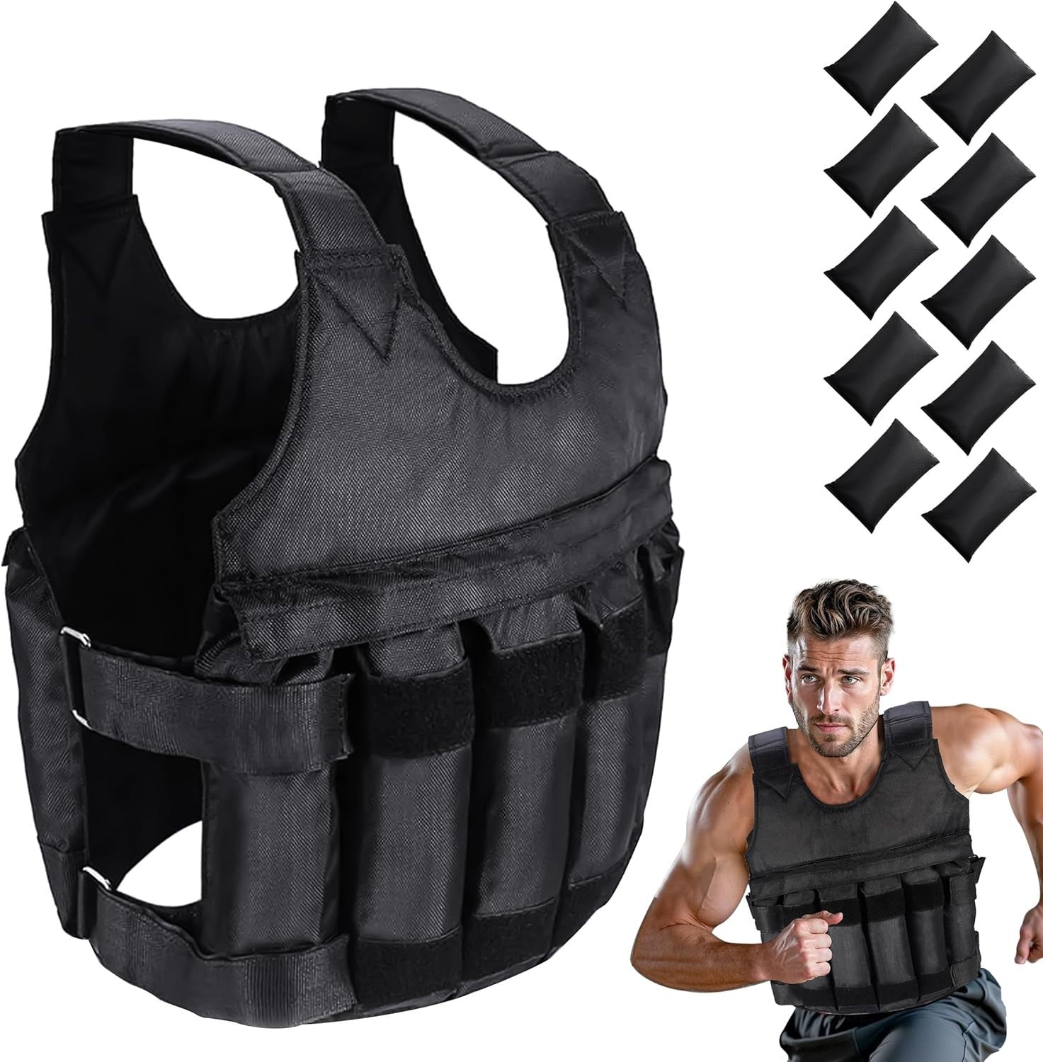 5-20 Kg Weighted Vest Gym Running Fitness Sports Training Weight Loss Jacket UK