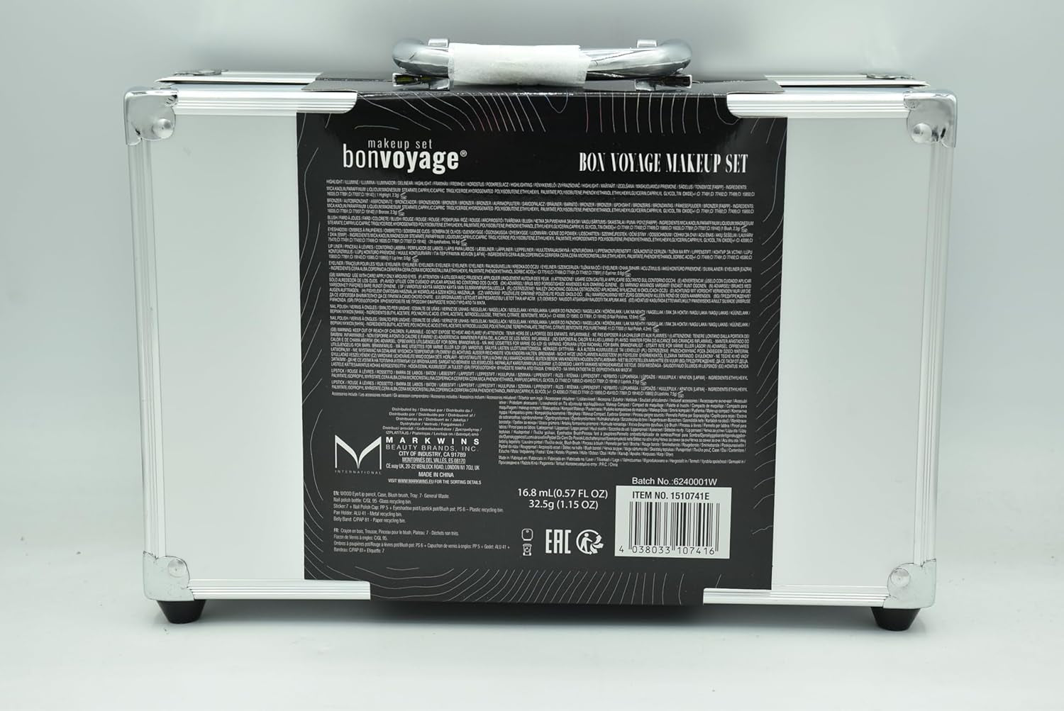 , 43-Piece Complete Makeup Kit, Includes Lipsticks, Eyeshadows, Blush, Nail Polish, Mirror and Make up Brushes, Portable Lightweight Metal Train Case, Bon Voyage