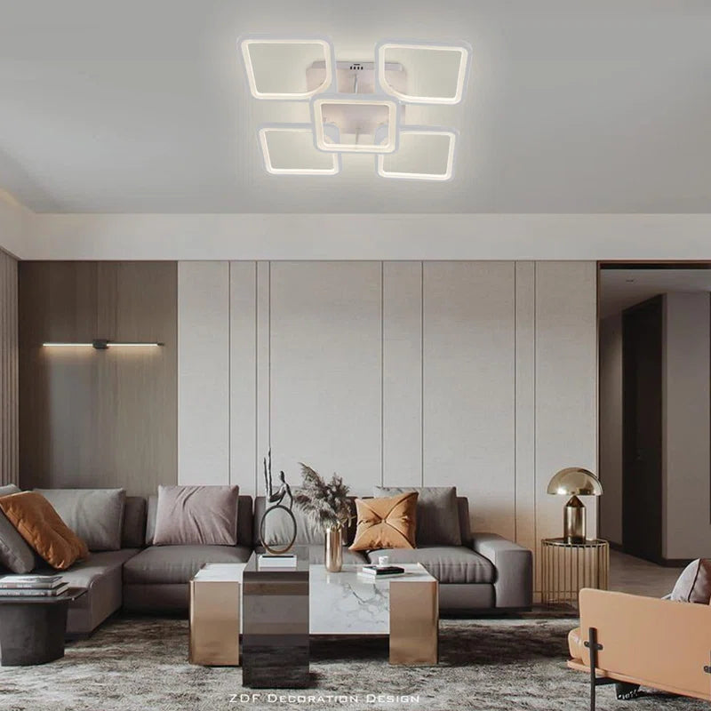 Flausch 5-Light 60Cm Modern Ceiling Light, Dimmable LED Flush Mount with Remote, Squares Acrylic Chandelier