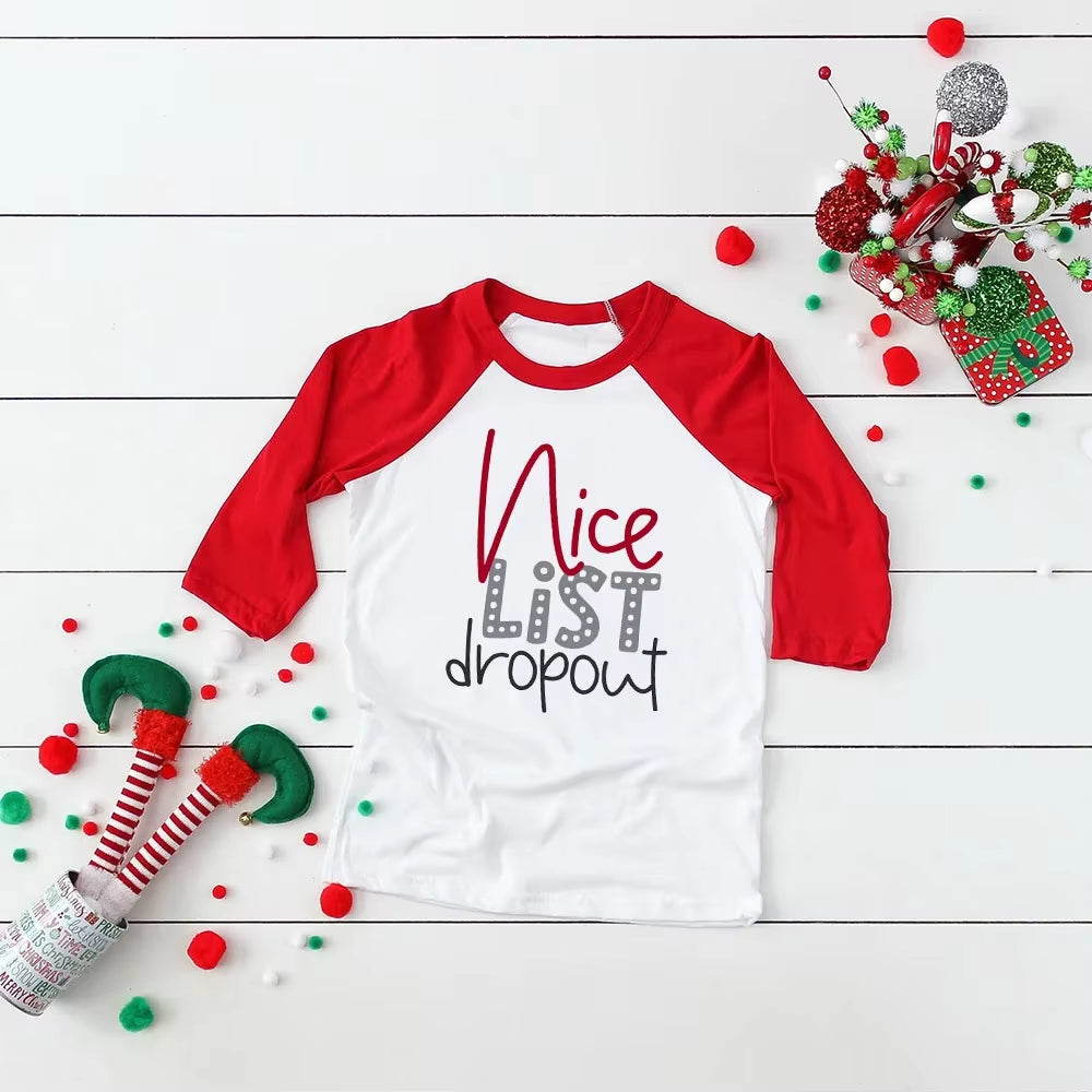 Toddler Christmas Shirt Boys Christmas Shirt Christmas Raglan Funny Long Sleeve Shirt Kids Boys Girls Unisex Holiday Clothes
