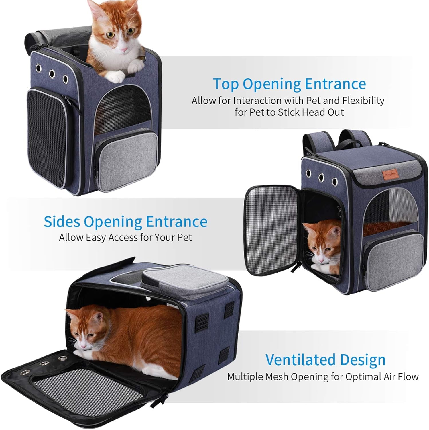 Morpilot® Cat Carrier Backpack, Foldable Pet Backpack Carrier for Cats & Small Dogs, Breathable Dog Carrier Backpack with Inner Safety Leash + Folding Bowl Ideal for Travel Camping Hiking