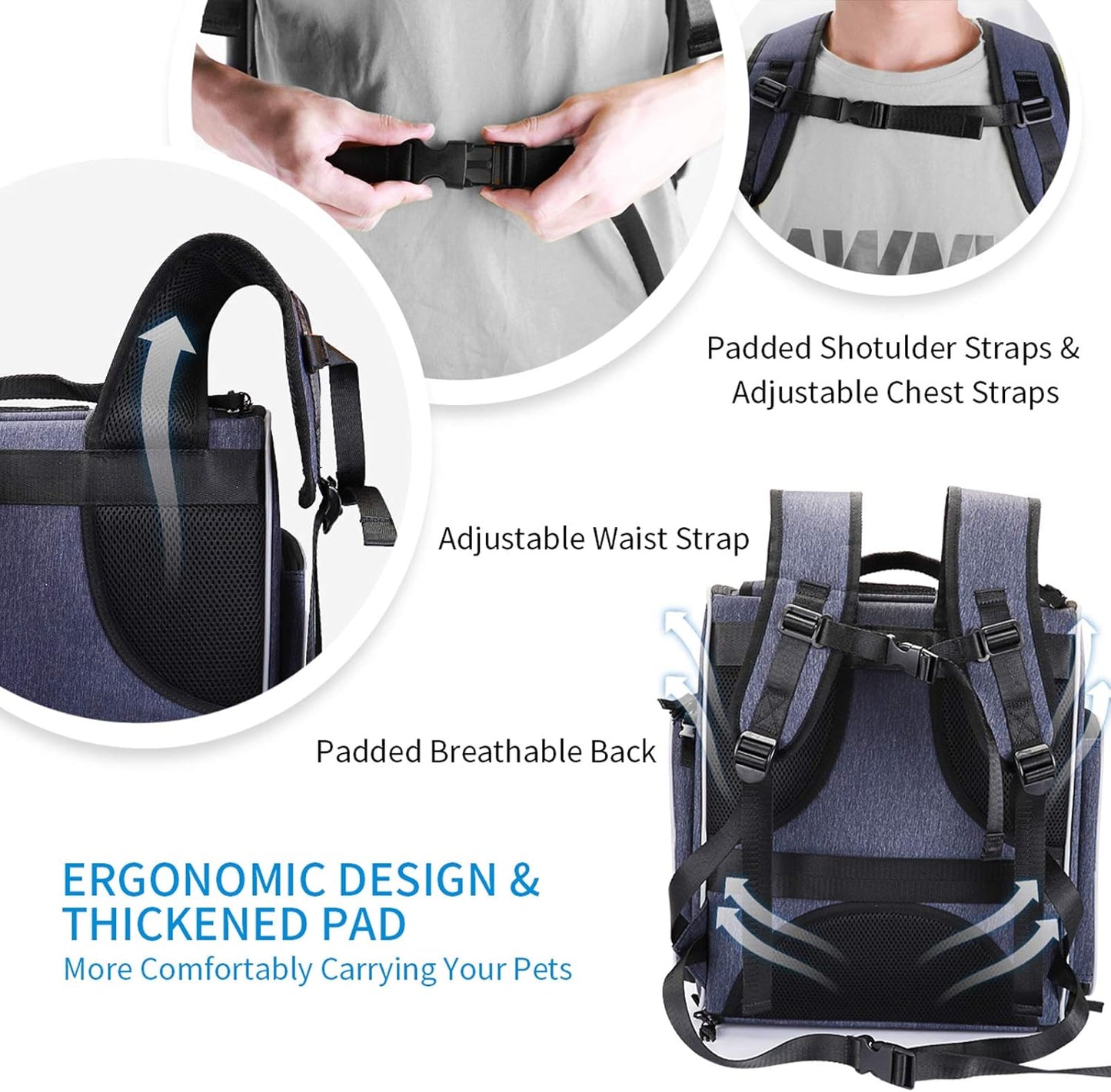 Morpilot® Cat Carrier Backpack, Foldable Pet Backpack Carrier for Cats & Small Dogs, Breathable Dog Carrier Backpack with Inner Safety Leash + Folding Bowl Ideal for Travel Camping Hiking