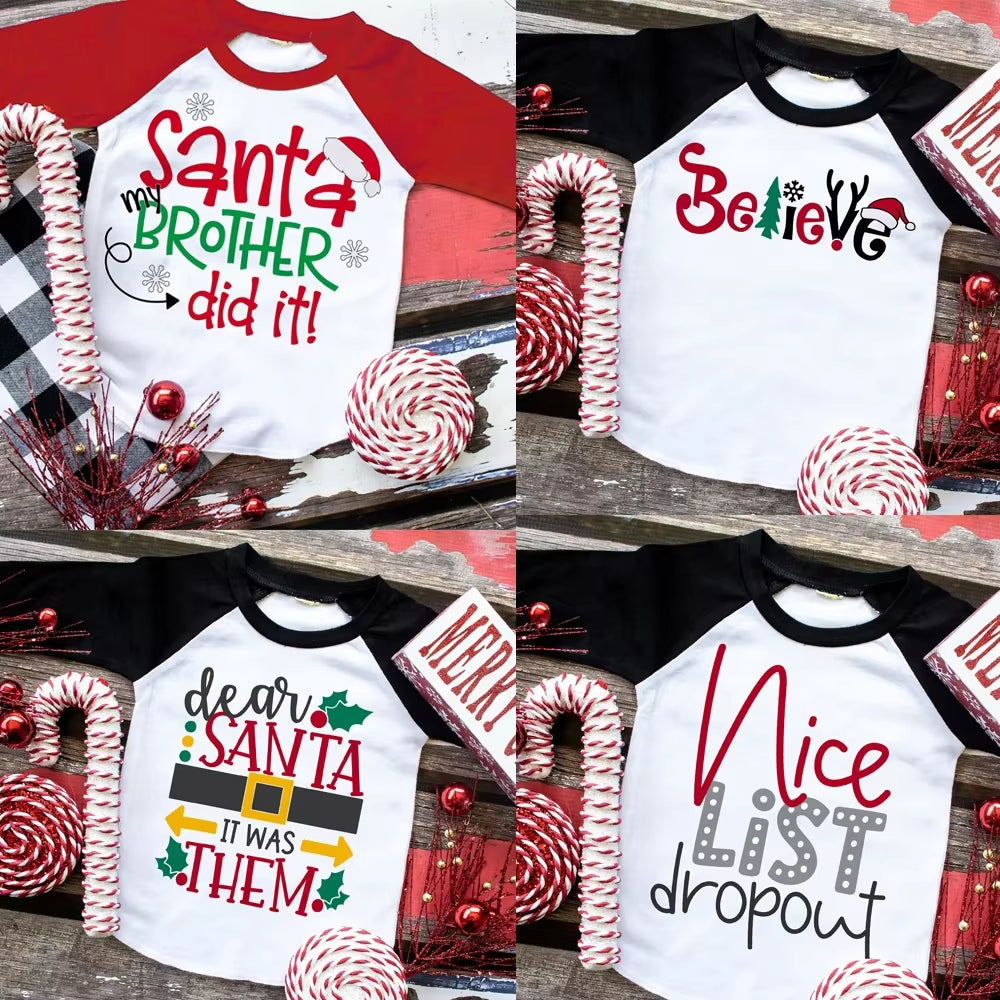 Toddler Christmas Shirt Boys Christmas Shirt Christmas Raglan Funny Long Sleeve Shirt Kids Boys Girls Unisex Holiday Clothes