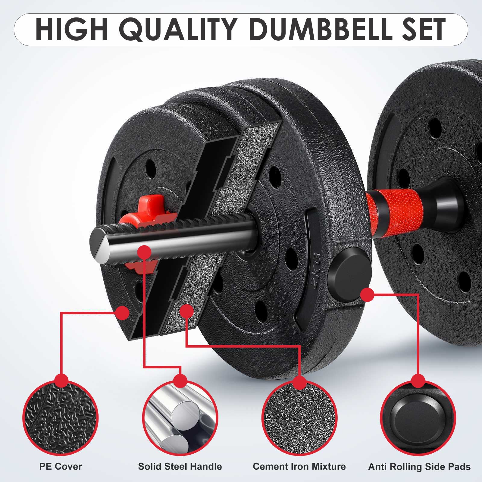 15/20/30/40 Kg Dumbbell Barbell Weight Set Pair Hand Weights Gym Fitness Workout