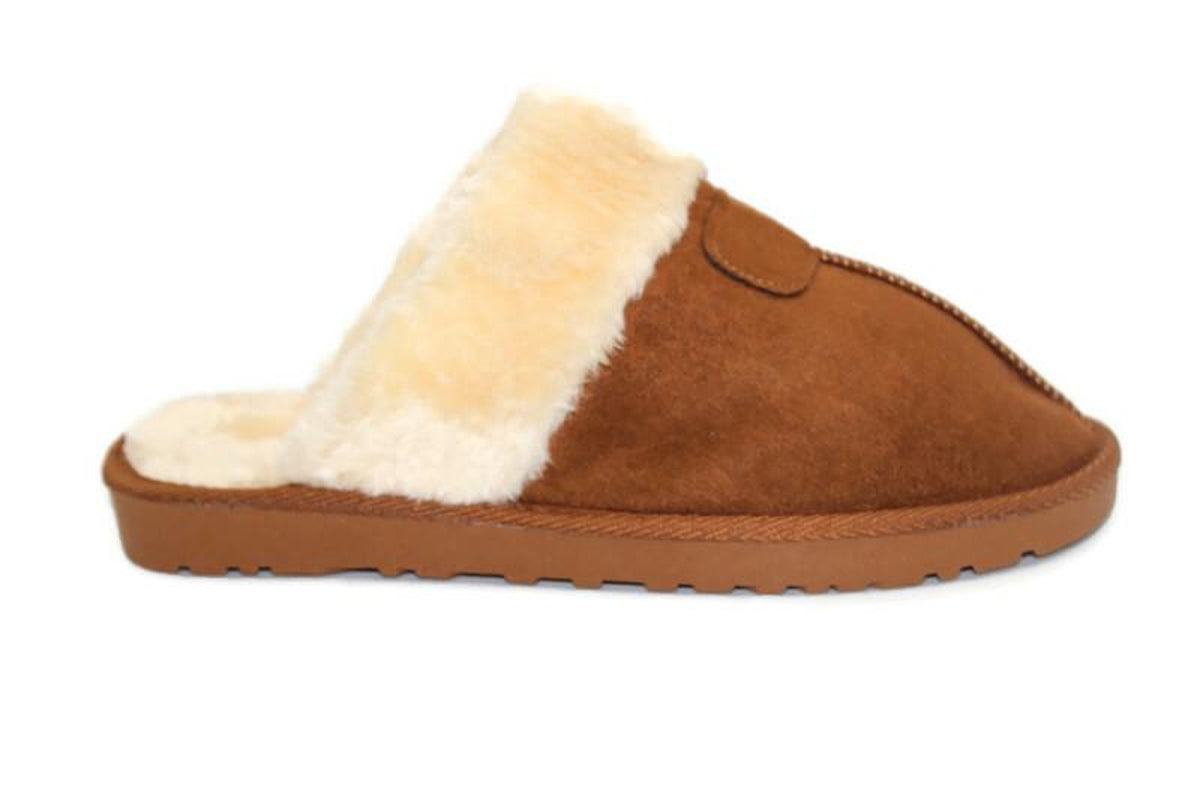 WOMENS LADIES FAUX FUR LINED SLIP on COMFY WARM WINTER SLIPPERS MULES SHOES