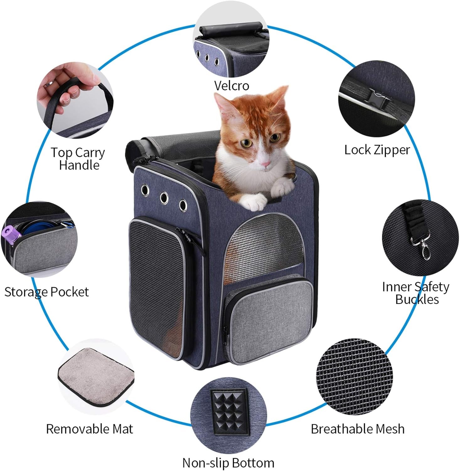 Morpilot® Cat Carrier Backpack, Foldable Pet Backpack Carrier for Cats & Small Dogs, Breathable Dog Carrier Backpack with Inner Safety Leash + Folding Bowl Ideal for Travel Camping Hiking