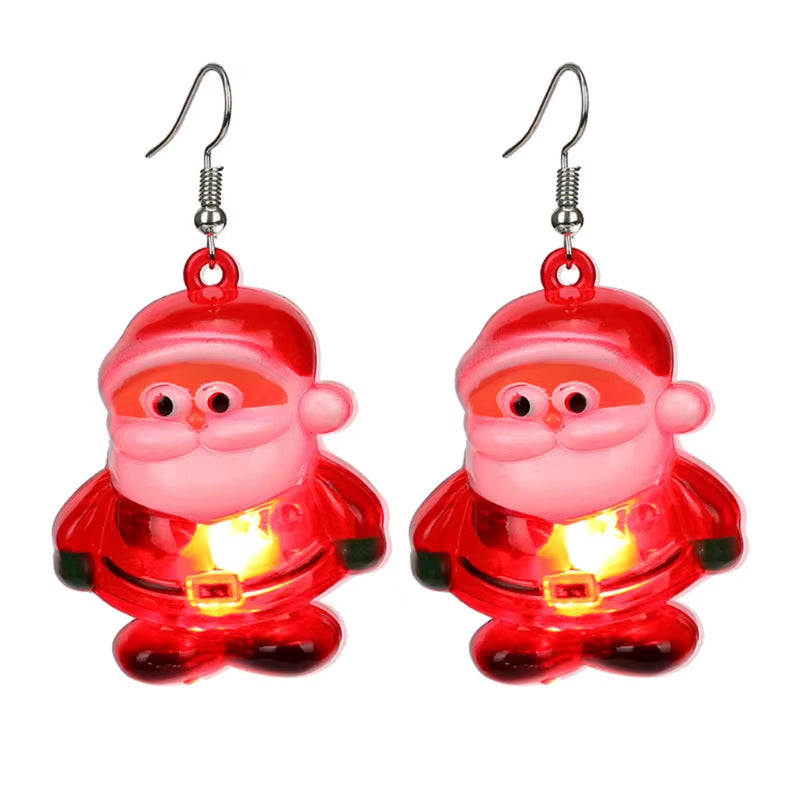 LED Christmas Earrings Glowing Light up Earrings Santa Reindeer Snowman Christmas Tree Dangle with Lights for Party Women