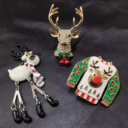Classic Fashion Christmas Brooches Fun Cute Christmas T-Shirt Reindeer Girl Brooch Christmas Gift