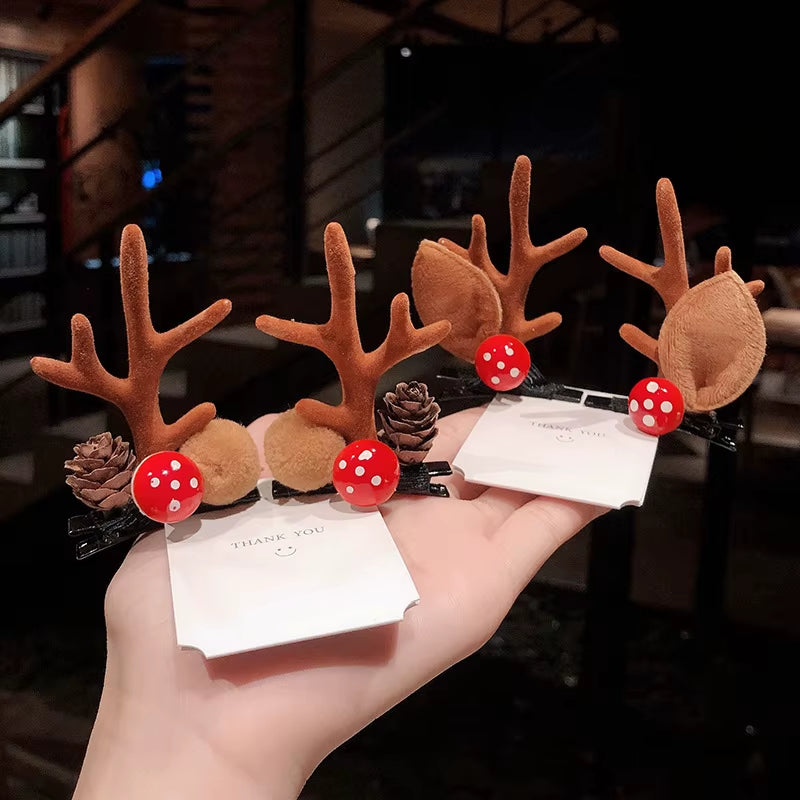 Christmas Hair Clips for Girls Cute Deer Ear Hairpins Hairgrips Kids Christmas Antler Hairpin Barrette Exquisite Christmas Gift
