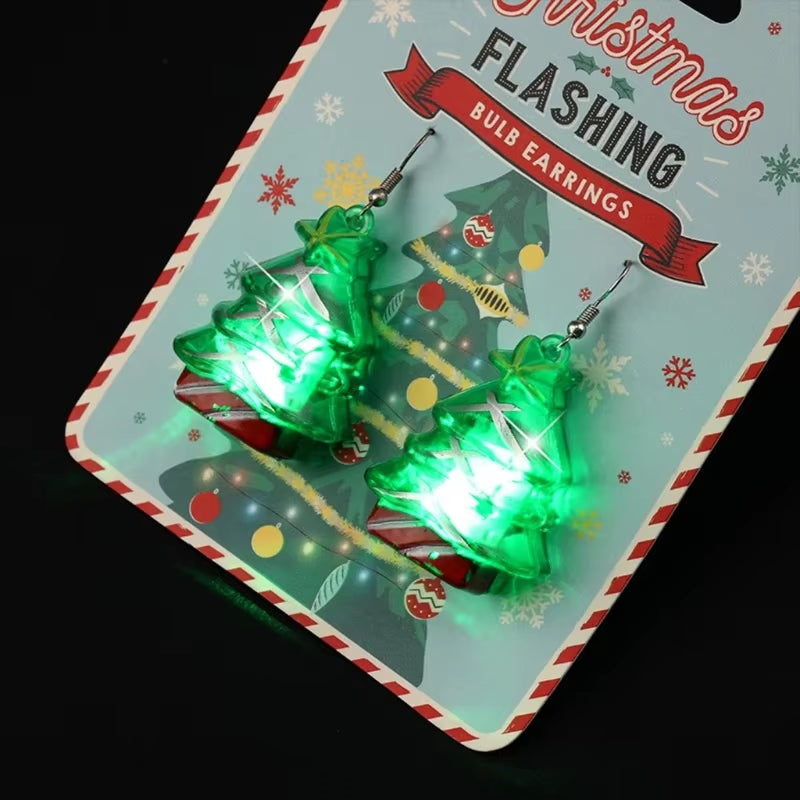 LED Christmas Earrings Glowing Light up Earrings Santa Reindeer Snowman Christmas Tree Dangle with Lights for Party Women