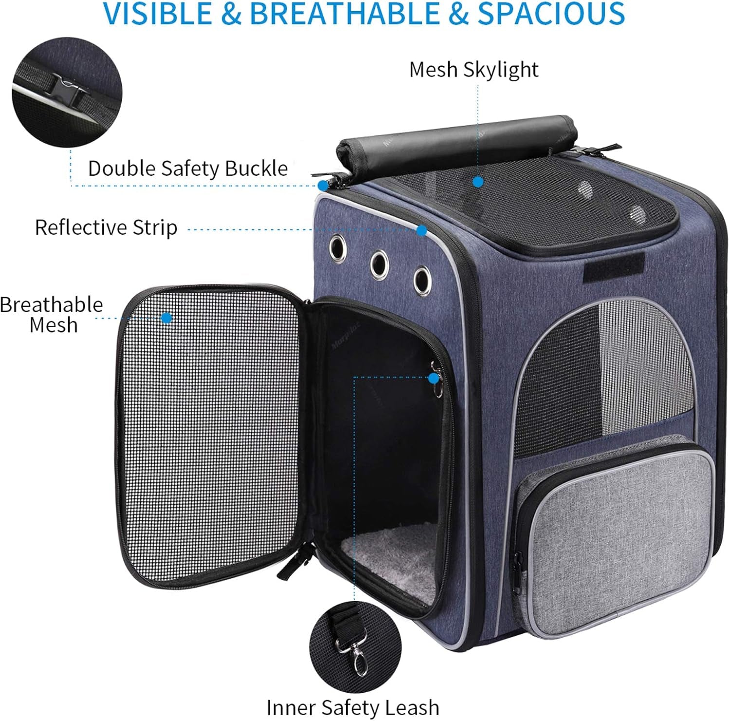 Morpilot® Cat Carrier Backpack, Foldable Pet Backpack Carrier for Cats & Small Dogs, Breathable Dog Carrier Backpack with Inner Safety Leash + Folding Bowl Ideal for Travel Camping Hiking