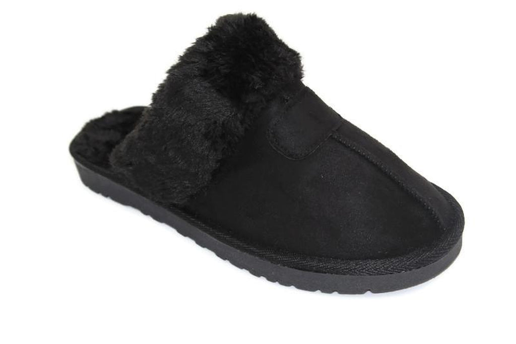 WOMENS LADIES FAUX FUR LINED SLIP on COMFY WARM WINTER SLIPPERS MULES SHOES