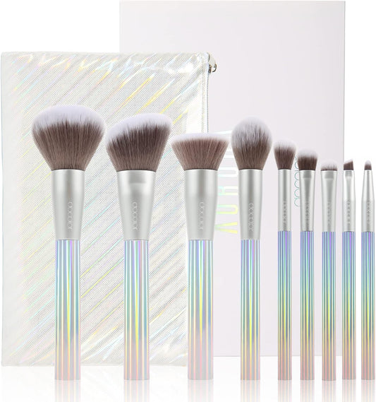 Makeup Brushes  9 Pcs AURORA Makeup Brush Set with Gift Bag Premium Gift Synthetic Kabuki Foundation Blending Face Powder Blush Concealers Eyeshadow Make up Brushes