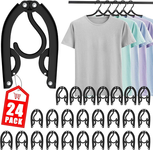 24 Pcs Travel Hangers - Portable Folding Clothes Hangers Travel Accessories Foldable Clothes Drying Rack for Trave (Black)