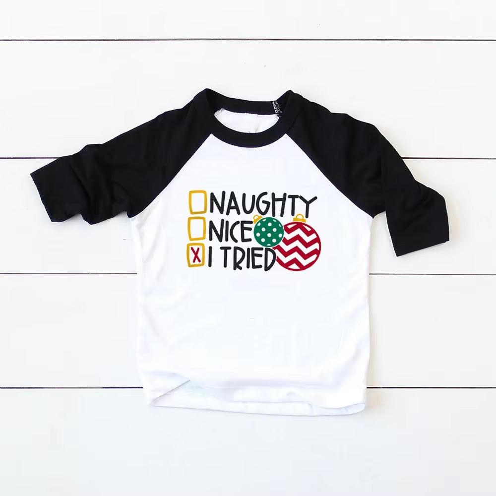 Toddler Christmas Shirt Boys Christmas Shirt Christmas Raglan Funny Long Sleeve Shirt Kids Boys Girls Unisex Holiday Clothes