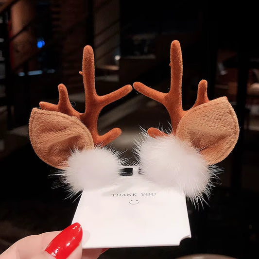 Christmas Hair Clips for Girls Cute Deer Ear Hairpins Hairgrips Kids Christmas Antler Hairpin Barrette Exquisite Christmas Gift