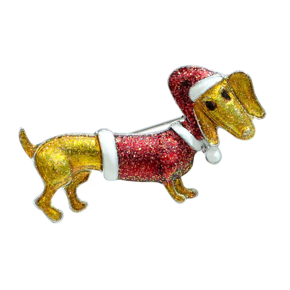 Enamel Dog Puppy with Christmas Hat Brooch Animal Christmas Pin