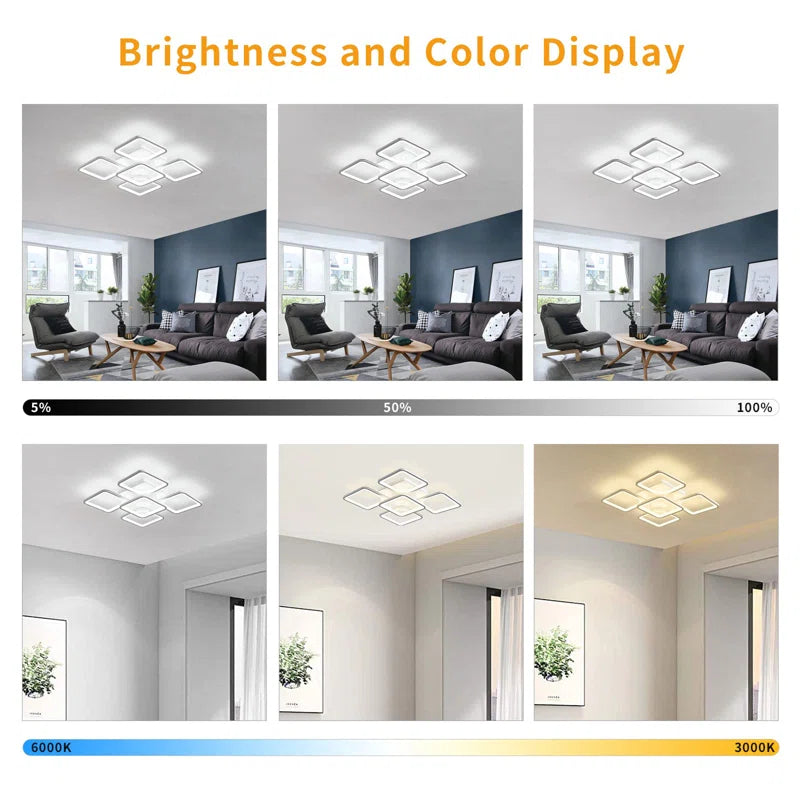 Flausch 5-Light 60Cm Modern Ceiling Light, Dimmable LED Flush Mount with Remote, Squares Acrylic Chandelier